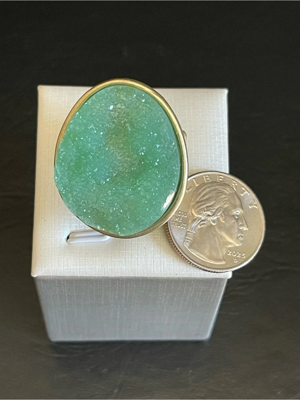 Seafoam Druzy stretch Statement Ring .